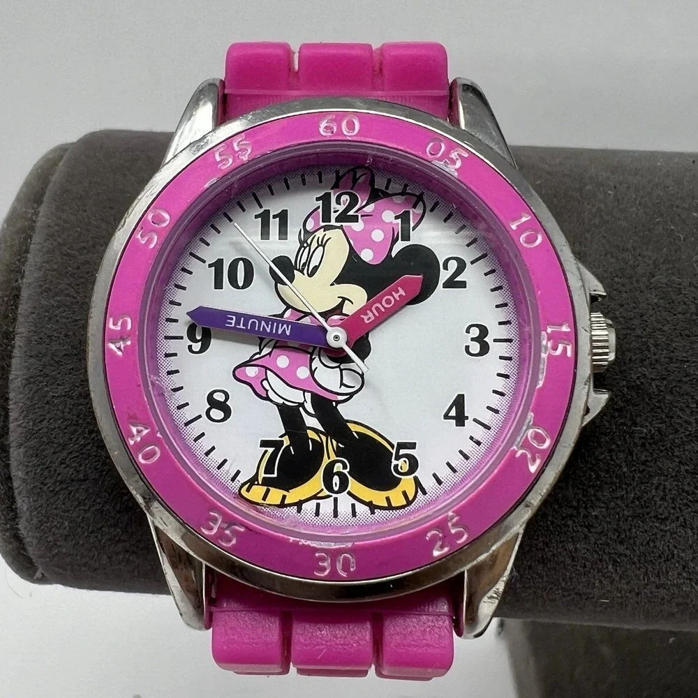 Minnie Mouse Accutime Girls Analog Watch Pink Silicone Band Time Learning Disney